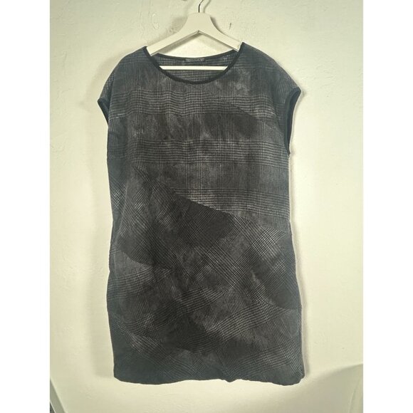 OSKA Women Black Grey Houndstooth Plaid Shift Dress Size 3 Wool Blend Cap Sleeve - Picture 1 of 8